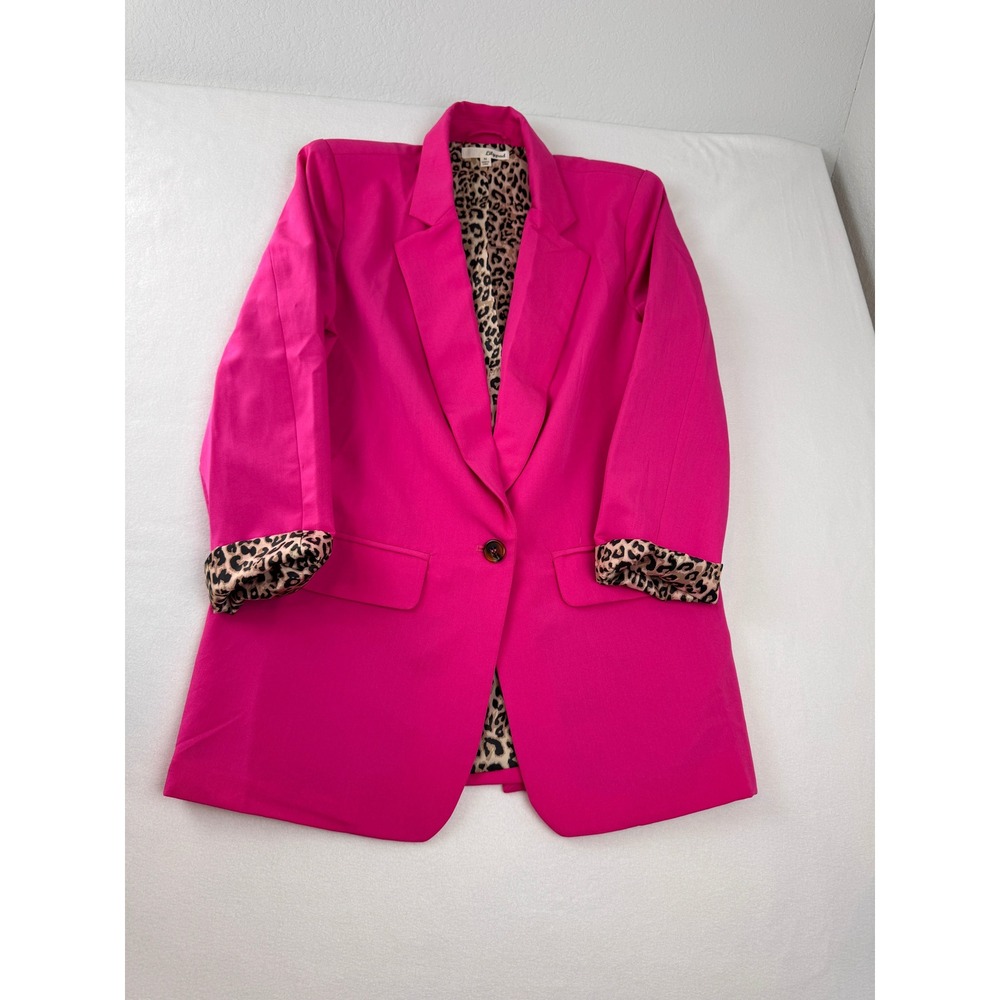 Lilypad Women's Medium Hot Pink Blazer Leopard Print Lined One Button Jacket